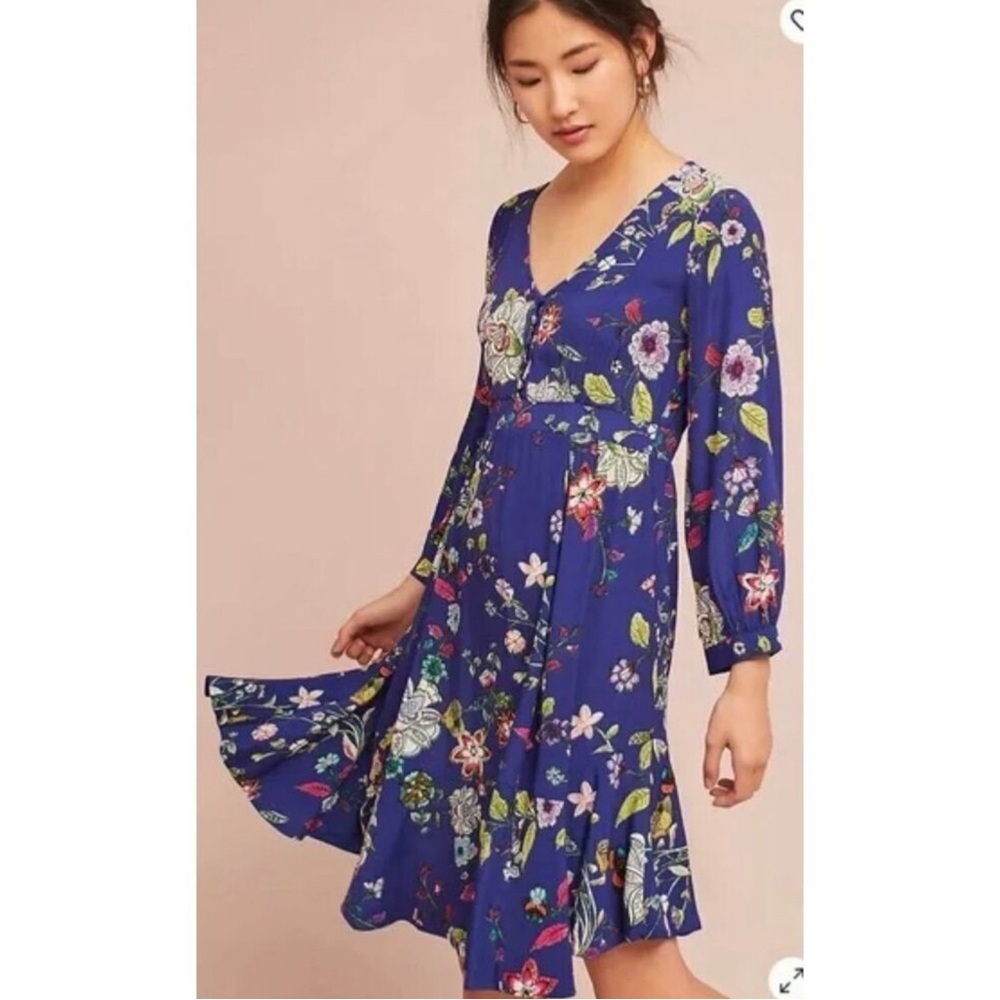 Anthropologie Maeve Boho Maplewood Blue Floral Dress Medium